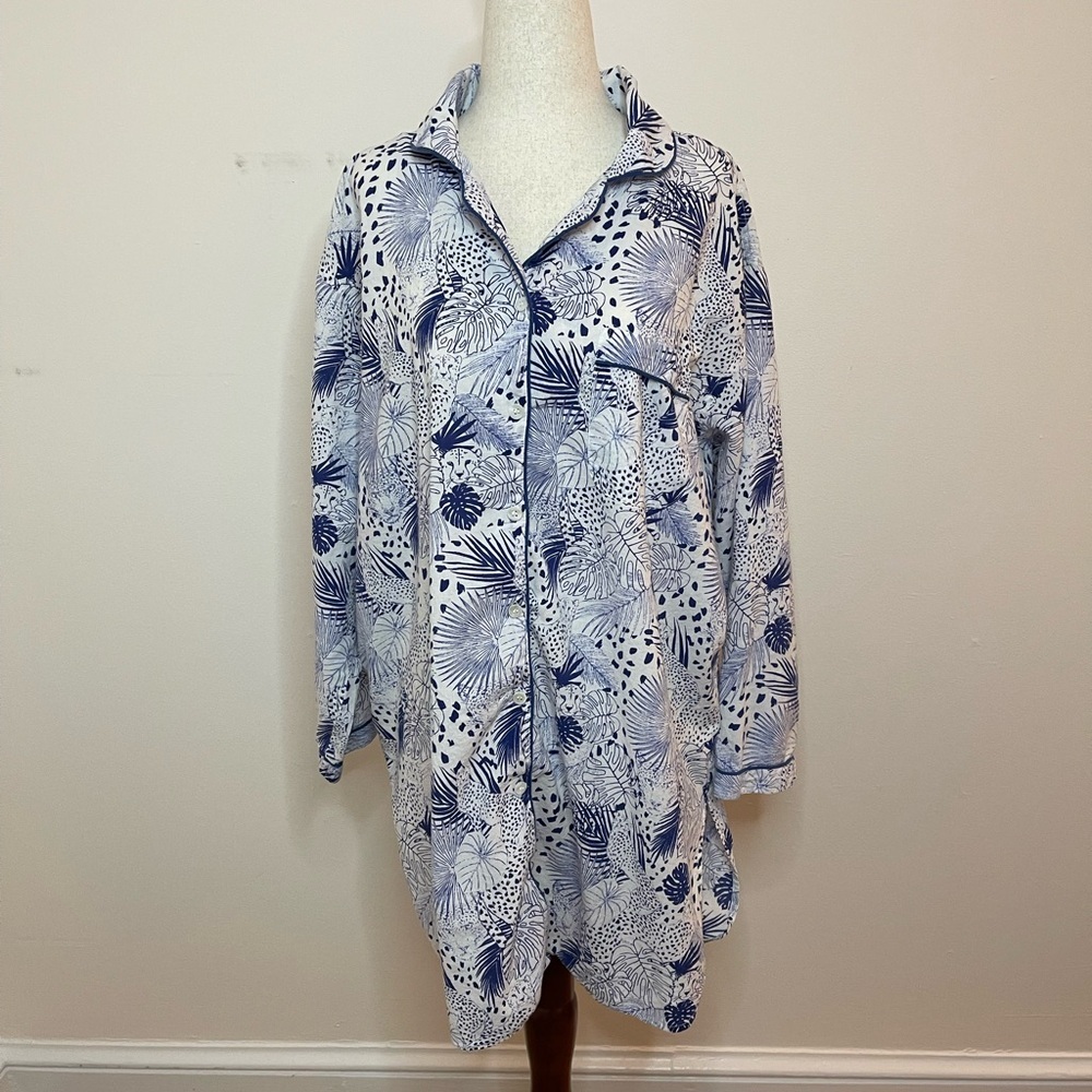 Mahogany Size L Jungle Cats Cotton Button Up Sleep Shirt